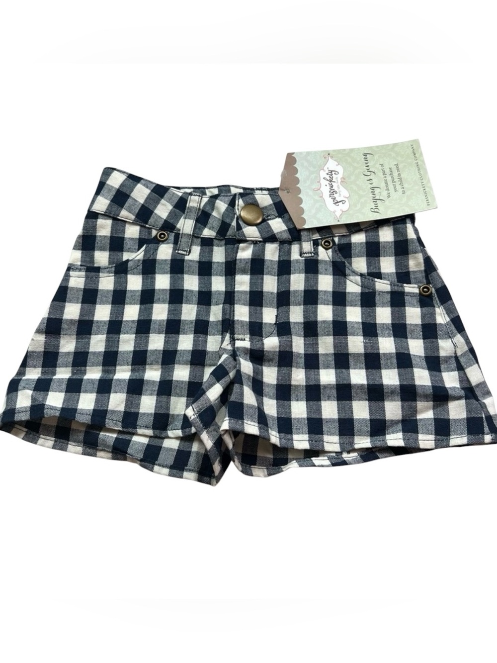 Persnickety NWT 18 Month Navy/Beige Gingham Plaid Print Cotton Shorts